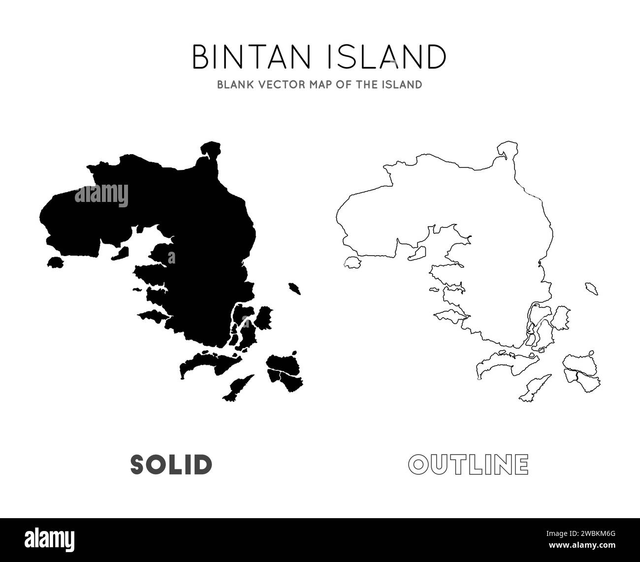 Mappa dell'isola di Bintan. Borders of Bintan Island per la tua infografica. Illustrazione vettoriale. Illustrazione Vettoriale