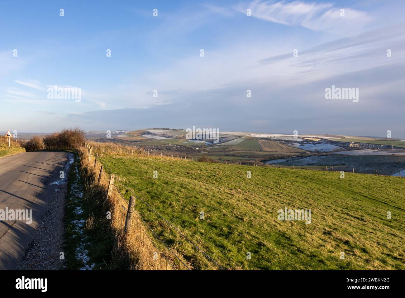 Vista dei South Downs nel West Sussex in un giorno d'inverno Foto Stock