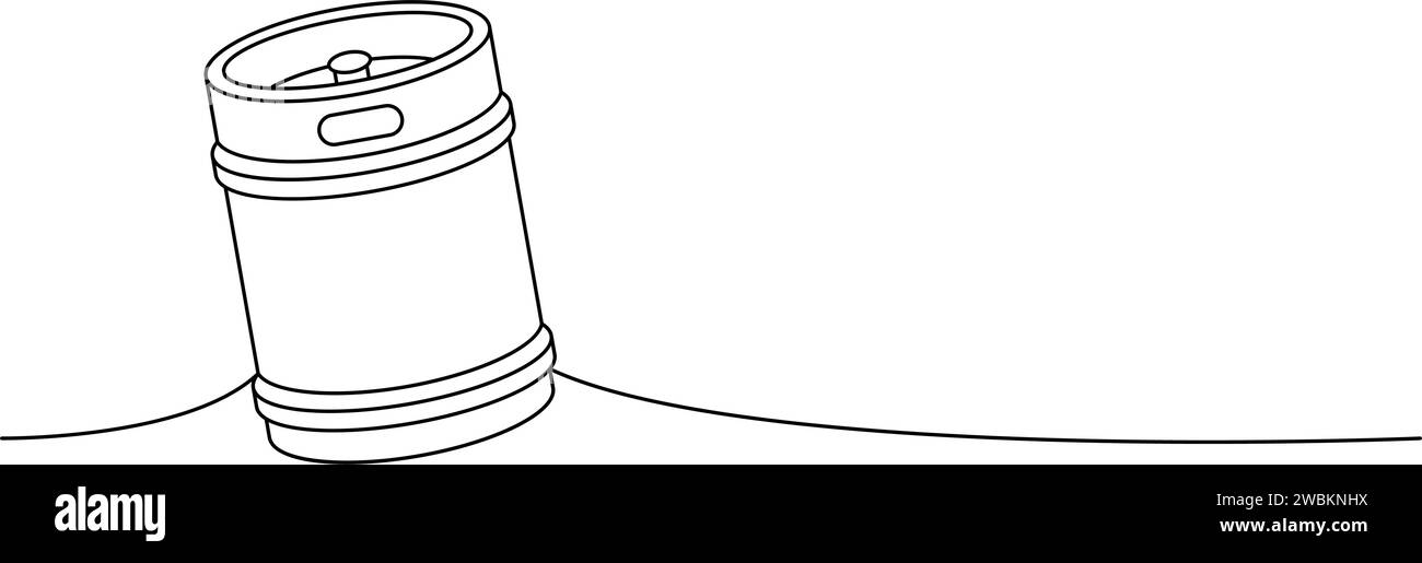 Fusto da birra in metallo a una linea a disegno continuo. Illustrazione continua a una riga dei prodotti da pub della birra. Illustrazione lineare vettoriale. Illustrazione Vettoriale