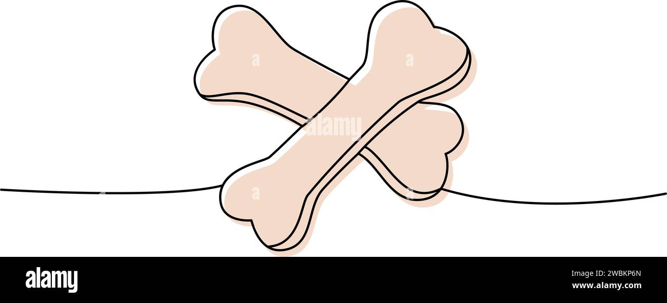 Ossa, giocattolo per cani a una linea disegno continuo colorato. Accessori per animali, il giocattolo per animali fornisce un'illustrazione continua a una riga. Illustrazione vettoriale. Illustrazione Vettoriale