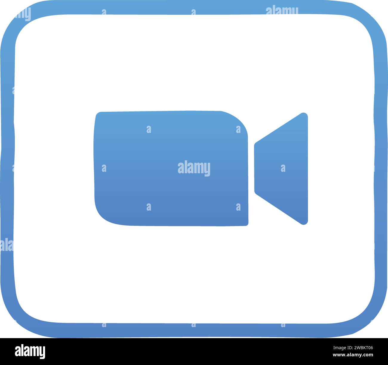Logo dell'app Zoom. Applicazione per comunicazioni video con piattaforma cloud per conferenze video e audio, chat e webinar. Icona fotocamera blu. sociale Illustrazione Vettoriale