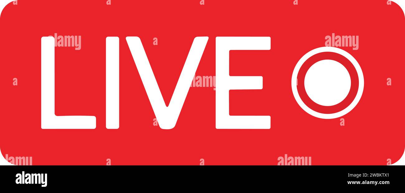 Icona Live streaming. Simbolo rosso e pulsante di streaming live, trasmissione, streaming online. Terzo modello inferiore per tv, spettacoli, film e performa live Illustrazione Vettoriale