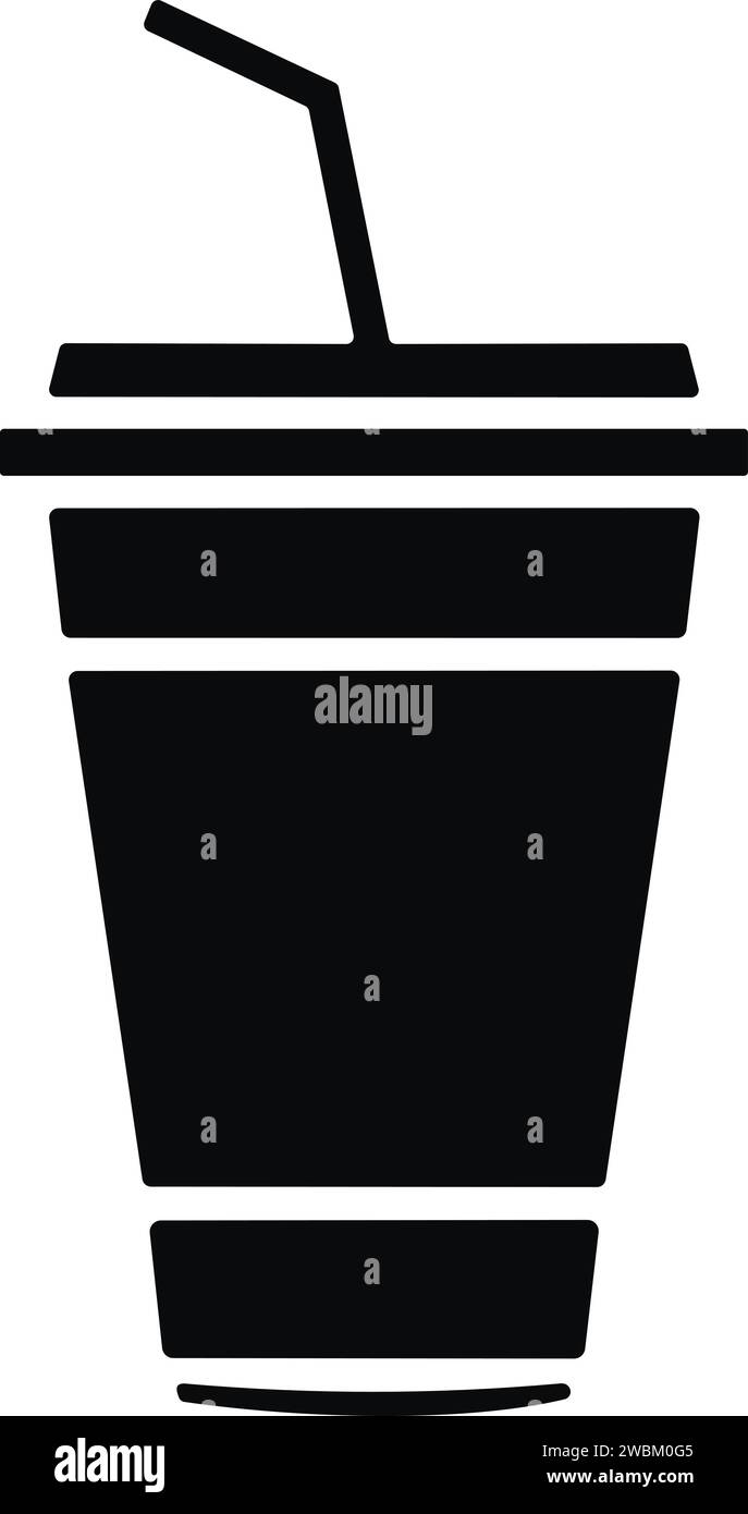 Bicchiere da bevanda fredda in stile piatto. Tazza di caffè o tè monouso in plastica con vettore icona cannuccia Illustrazione Vettoriale