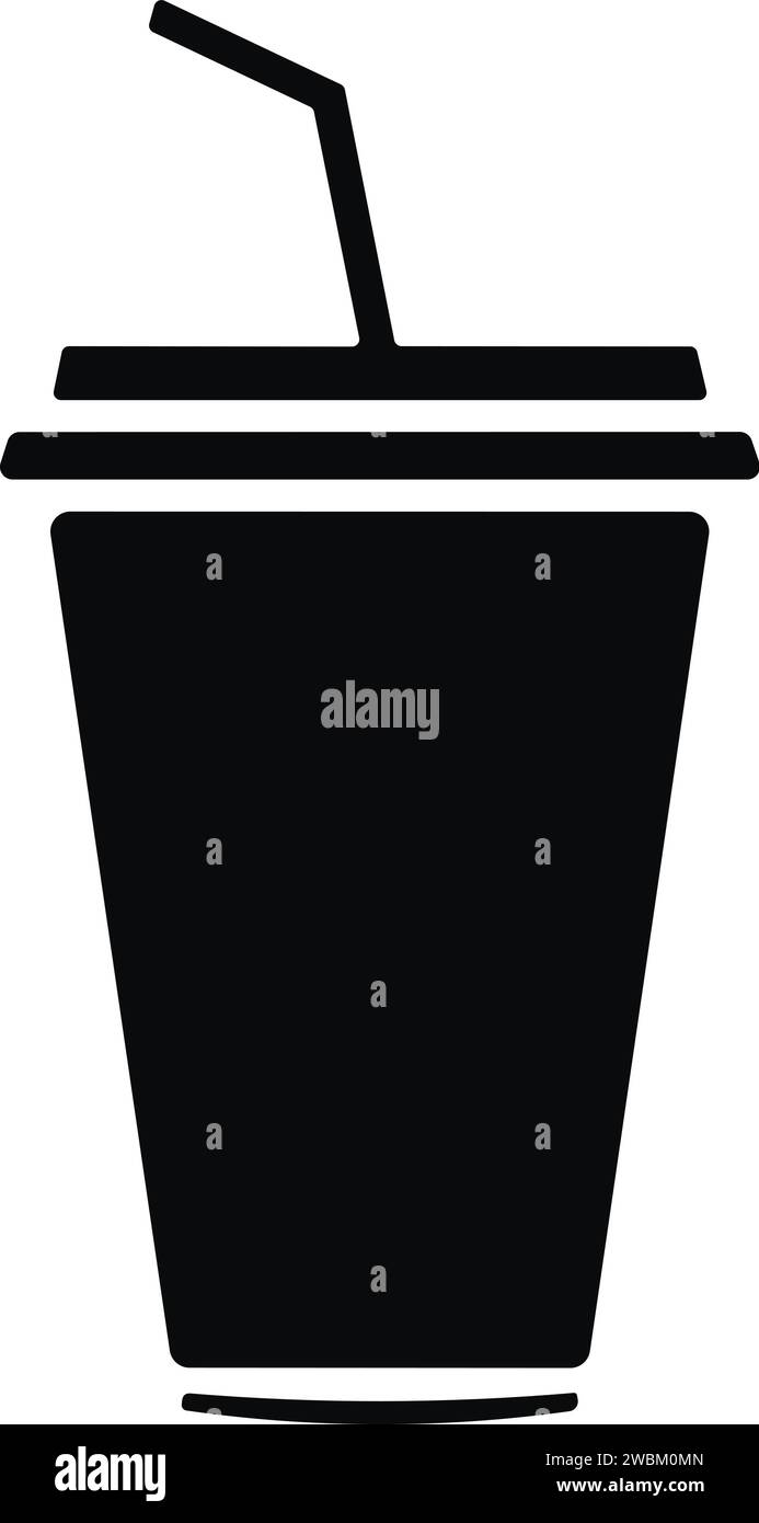 Bicchiere da bevanda fredda in stile piatto. Tazza di caffè o tè monouso in plastica con vettore icona cannuccia Illustrazione Vettoriale
