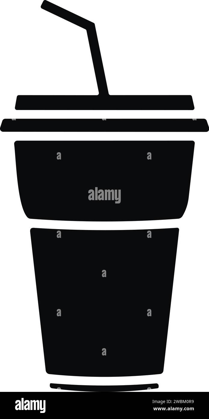 Bicchiere da bevanda fredda in stile piatto. Tazza di caffè o tè monouso in plastica con vettore icona cannuccia Illustrazione Vettoriale
