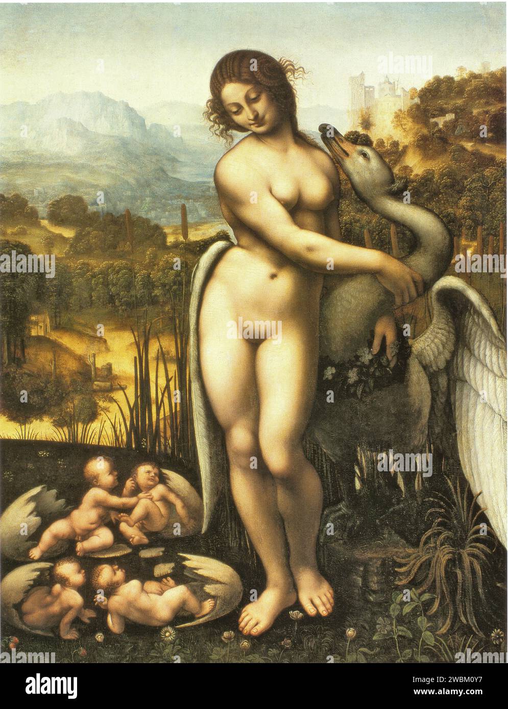 CESARE DA SESTO DOPO LEONARDO.LEDA E IL CIGNO.1505-1510.OLIO SU LEGNO.69,5 CM X 73,7 CM Foto Stock