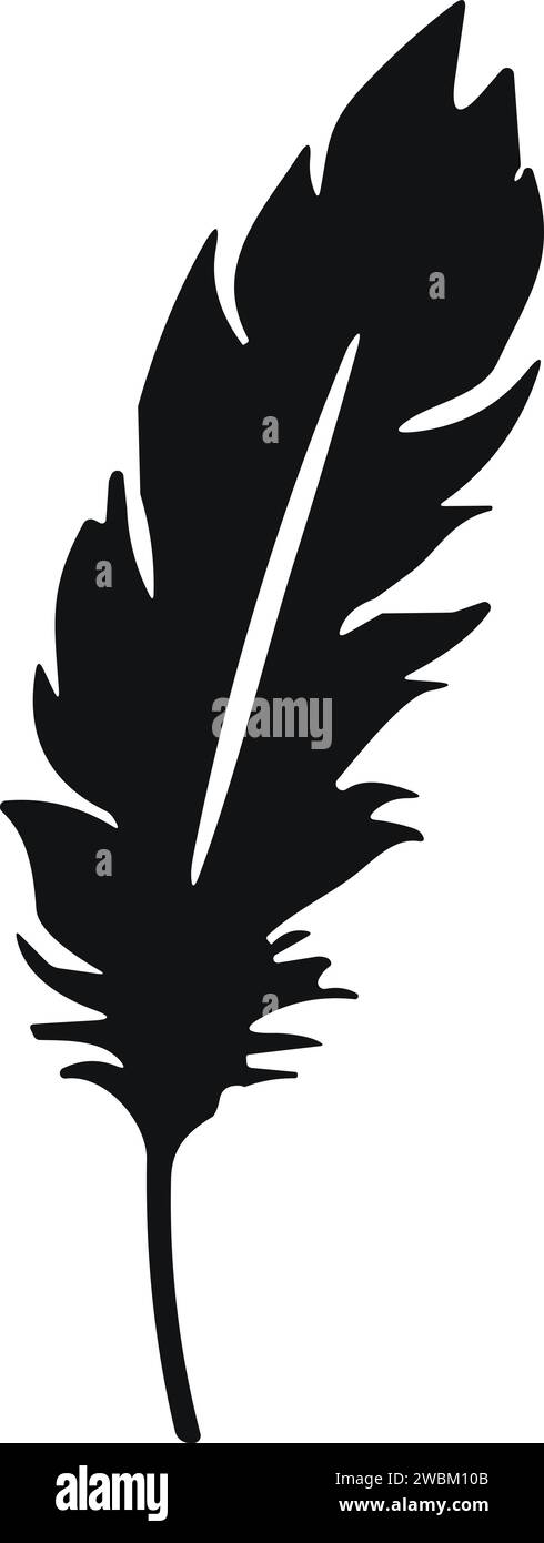 Uccello piuma. Vettore Plumelet Feathers in stile piatto. Icona penna. Silhouette nera in piuma d'oca. Illustrazione Vettoriale