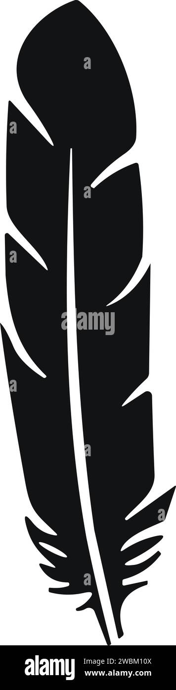 Bird Feather. Piume vettoriali in stile piatto. Icona penna. Silhouette nera in piuma d'oca. Plumelet Illustrazione Vettoriale