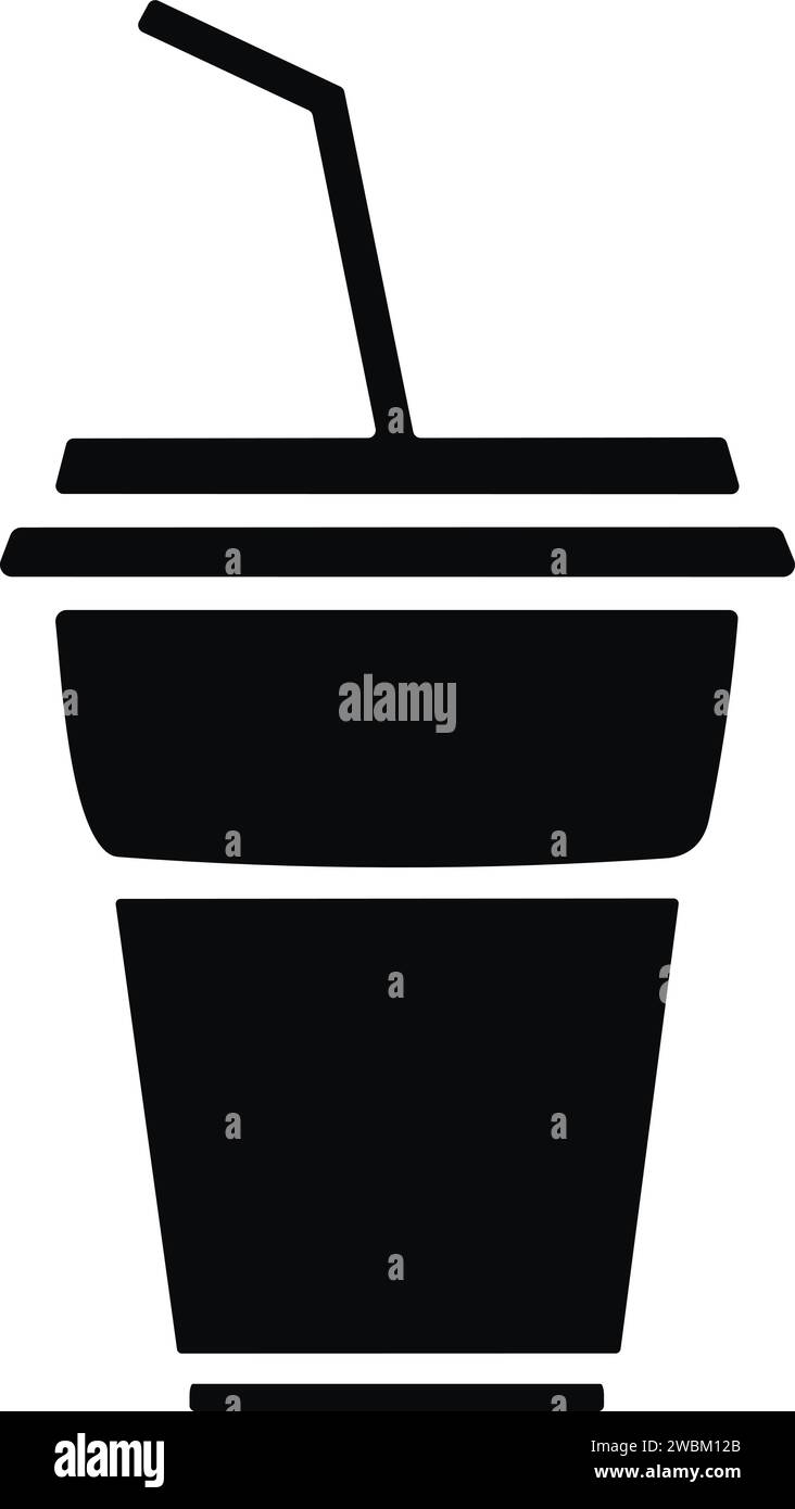 Bicchiere da bevanda fredda in stile piatto. Tazza di caffè o tè monouso in plastica con vettore icona cannuccia Illustrazione Vettoriale