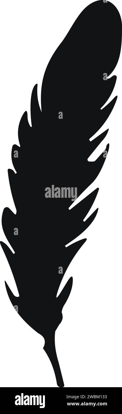 Bird Feather. Piume vettoriali in stile piatto. Icona penna. Silhouette nera in piuma d'oca. Plumelet Illustrazione Vettoriale