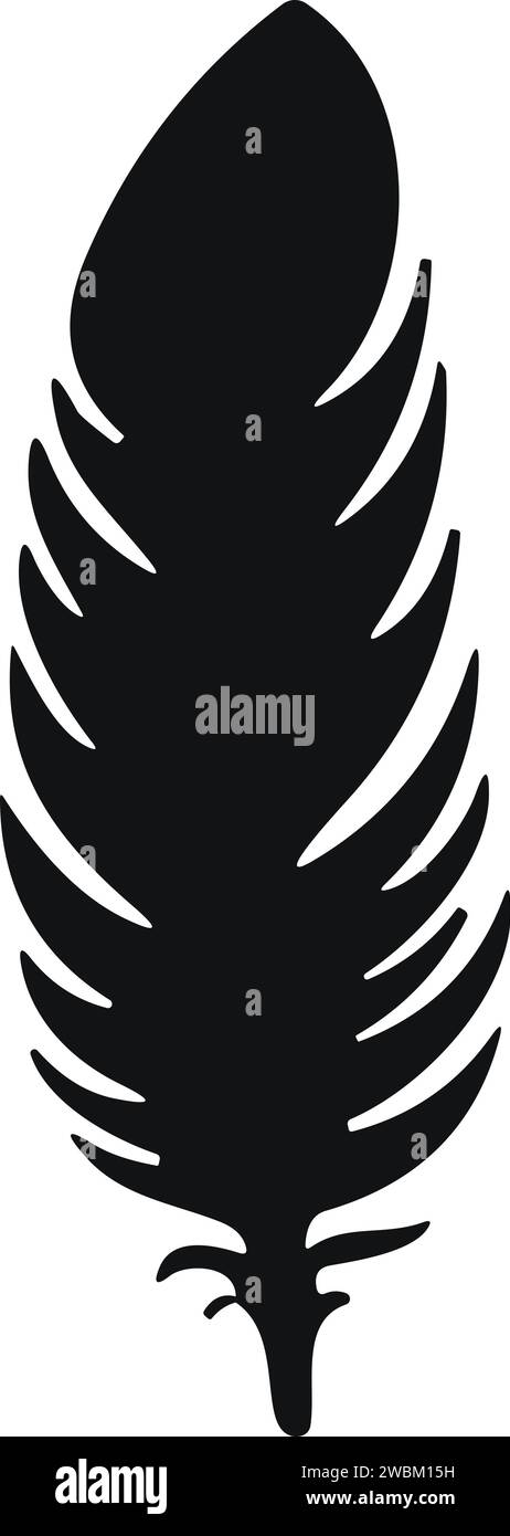 Uccello piuma. Vettore Plumelet Feathers in stile piatto. Icona penna. Silhouette nera in piuma d'oca. Illustrazione Vettoriale