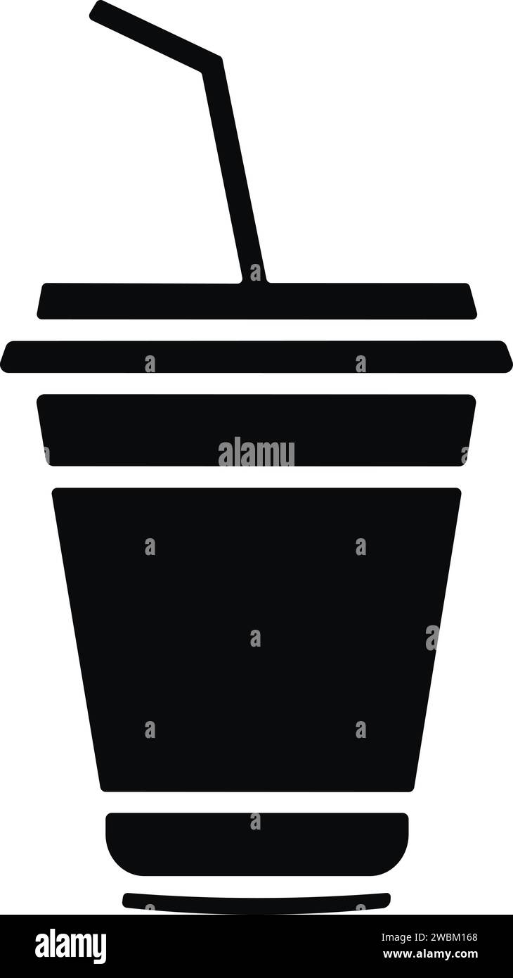 Bicchiere da bevanda fredda in stile piatto. Tazza di caffè o tè monouso in plastica con vettore icona cannuccia Illustrazione Vettoriale