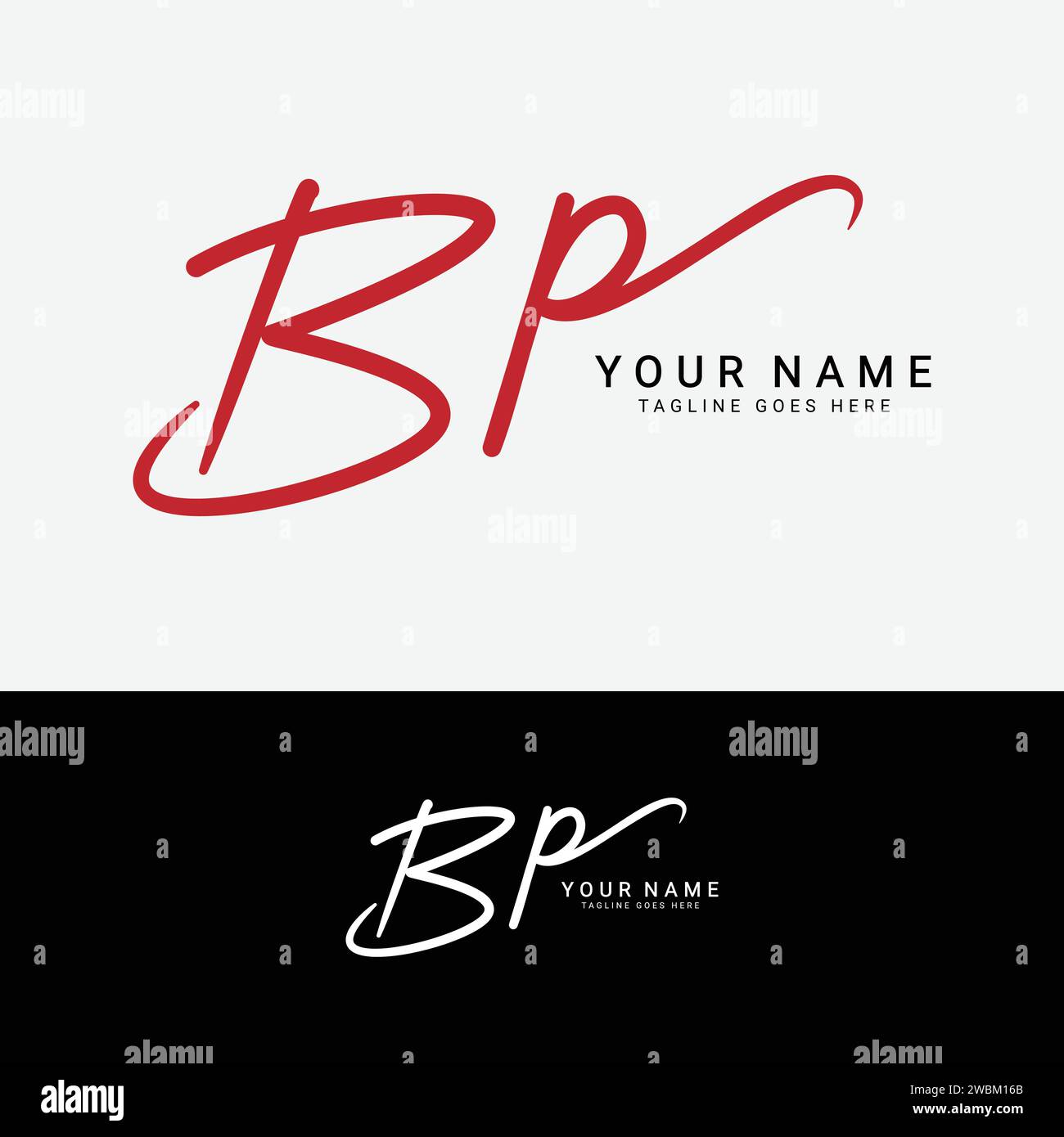 B, P, BP, grafia iniziale o lettera scritta a mano logo per l'identità. Logo con firma, matrimonio, moda, floreale, botanico e disegnato a mano in stile Illustrazione Vettoriale