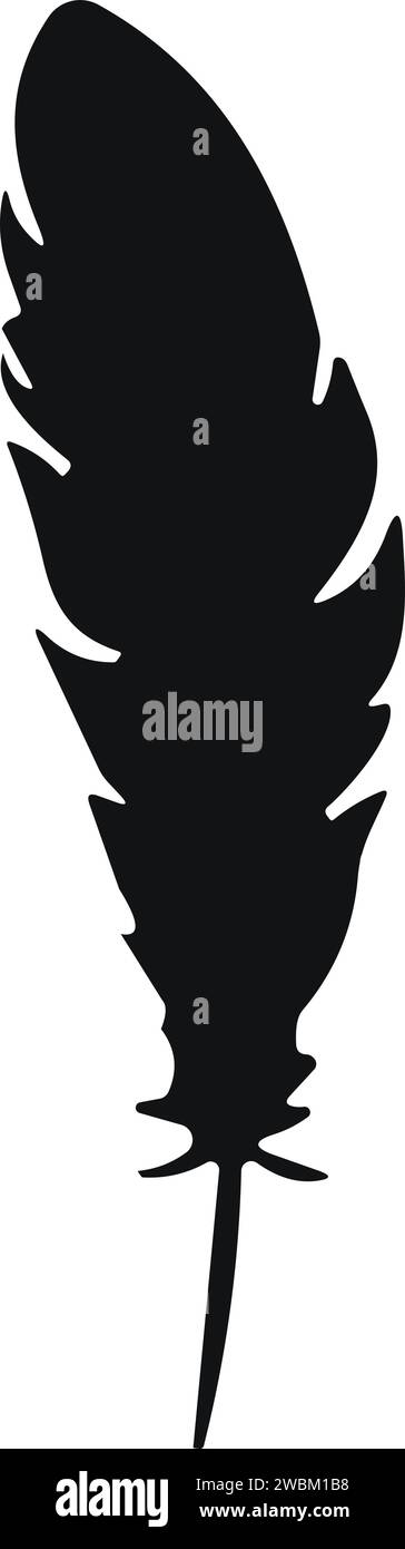 Uccello piuma. Vettore Plumelet Feathers in stile piatto. Icona penna. Silhouette nera in piuma d'oca. Illustrazione Vettoriale