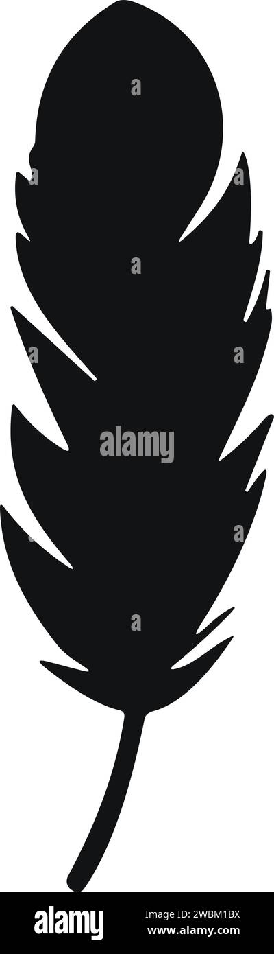 Bird Feather. Piume vettoriali in stile piatto. Icona penna. Silhouette nera in piuma d'oca. Plumelet Illustrazione Vettoriale