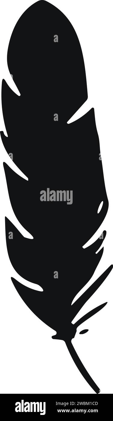 Bird Feather. Piume vettoriali in stile piatto. Icona penna. Silhouette nera in piuma d'oca. Plumelet Illustrazione Vettoriale
