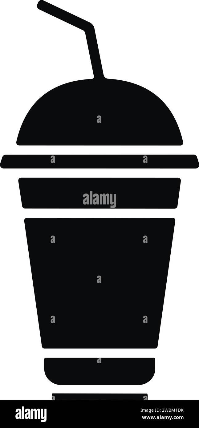 Bicchiere da bevanda fredda in stile piatto. Tazza di caffè o tè monouso in plastica con vettore icona cannuccia Illustrazione Vettoriale