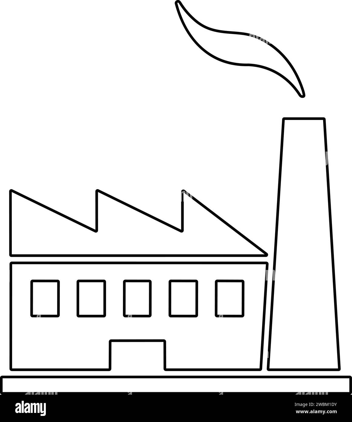Icona di fabbrica. Pittogramma di edifici industriali vettoriali. Silhouette nera e linea di produzione. Contiene icone quali Truck Terminal, Power Station, M. Illustrazione Vettoriale