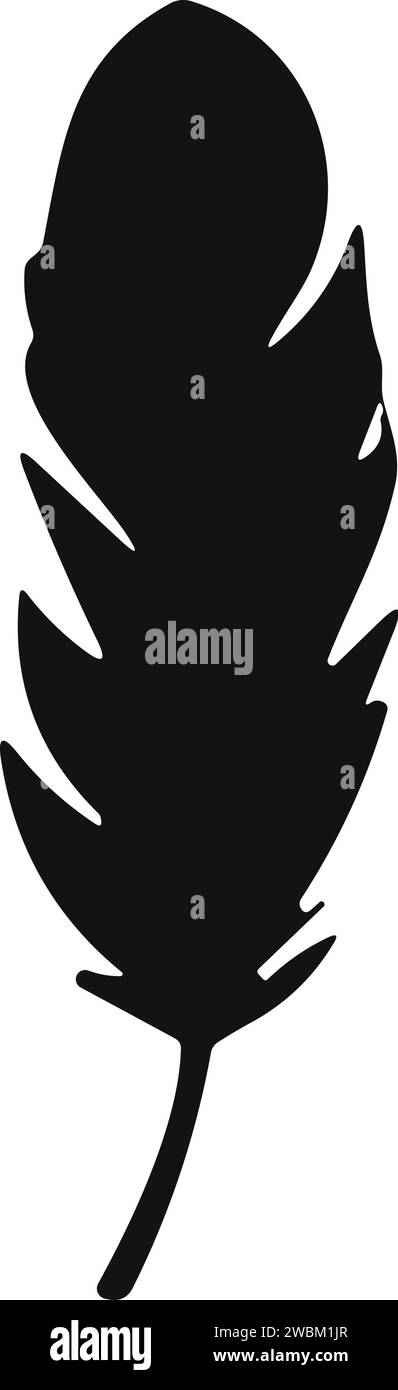 Bird Feather. Piume vettoriali in stile piatto. Icona penna. Silhouette nera in piuma d'oca. Plumelet Illustrazione Vettoriale