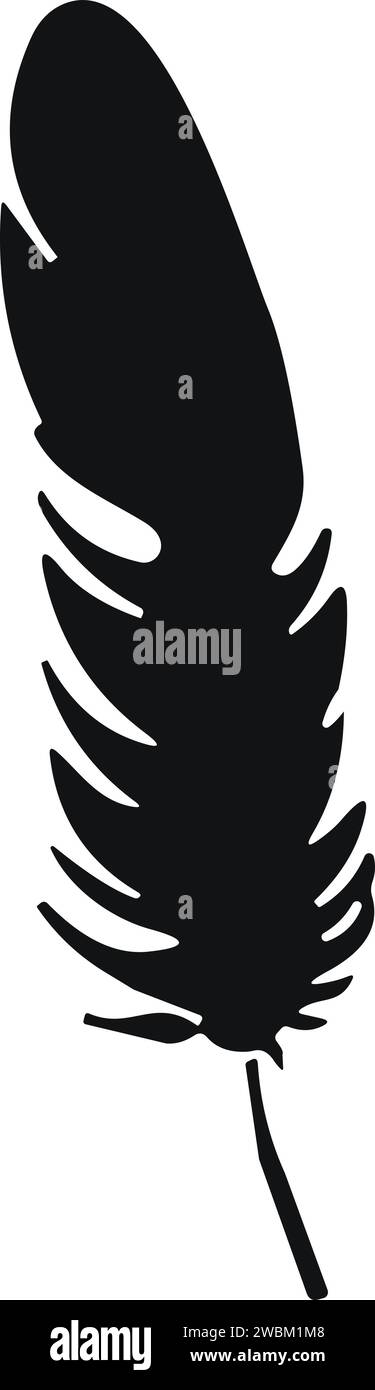 Bird Feather. Piume vettoriali in stile piatto. Icona penna. Silhouette nera in piuma d'oca. Plumelet Illustrazione Vettoriale