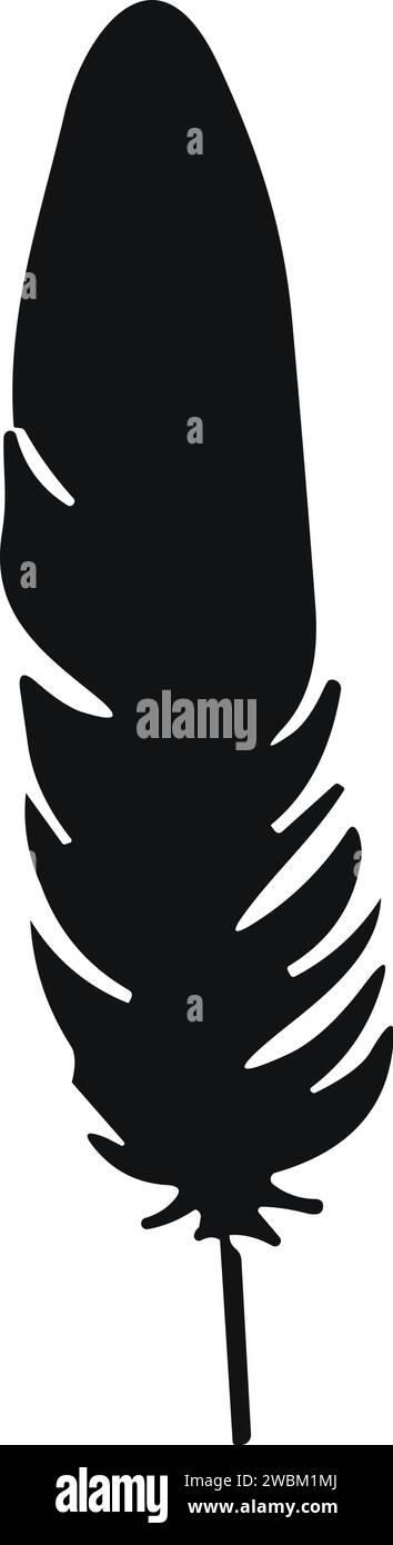 Bird Feather. Piume vettoriali in stile piatto. Icona penna. Silhouette nera in piuma d'oca. Plumelet Illustrazione Vettoriale