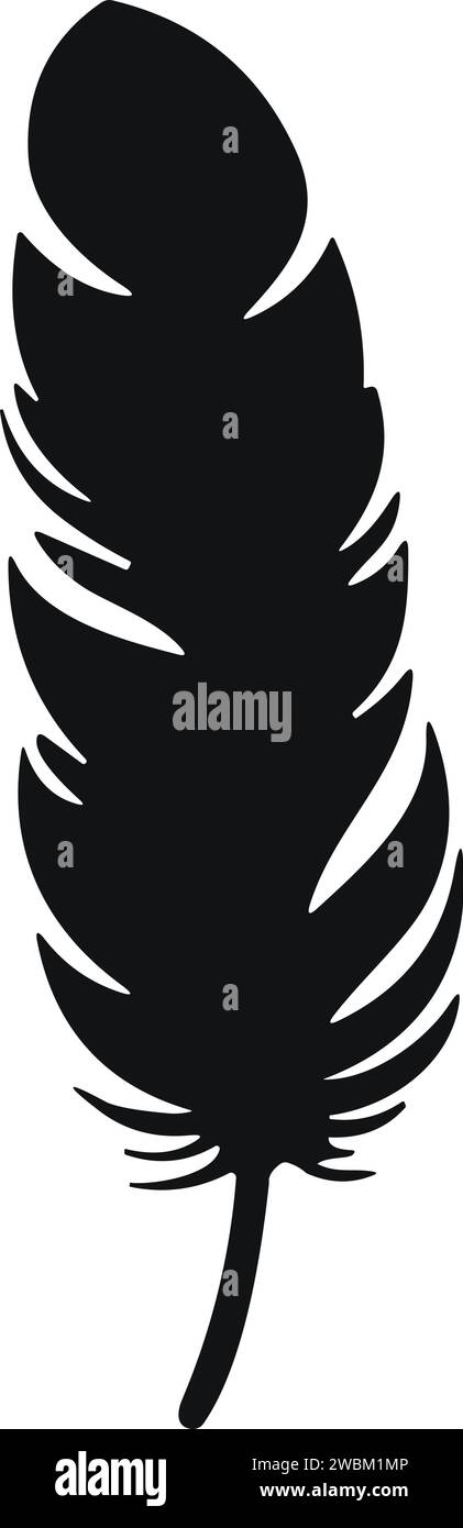Bird Feather. Piume vettoriali in stile piatto. Icona penna. Silhouette nera in piuma d'oca. Plumelet Illustrazione Vettoriale