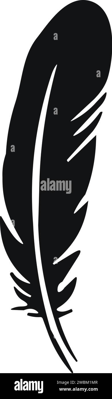 Bird Feather. Piume vettoriali in stile piatto. Icona penna. Silhouette nera in piuma d'oca. Plumelet Illustrazione Vettoriale