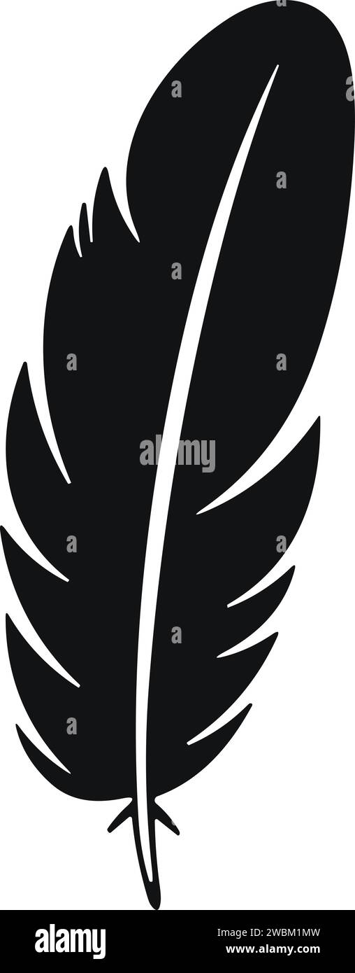 Uccello piuma. Vettore Plumelet Feathers in stile piatto. Icona penna. Silhouette nera in piuma d'oca. Illustrazione Vettoriale