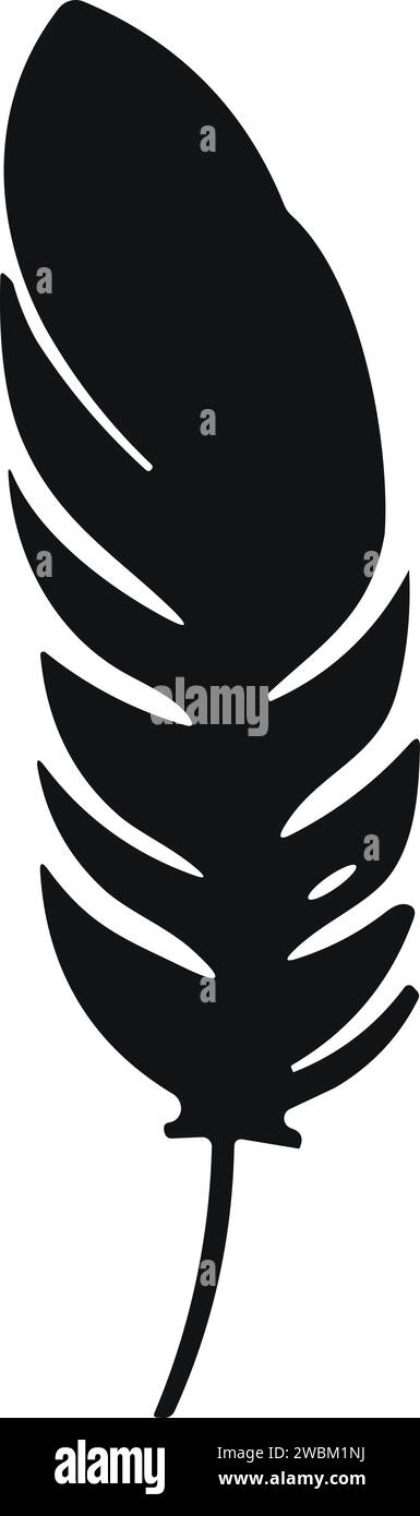 Uccello piuma. Vettore Plumelet Feathers in stile piatto. Icona penna. Silhouette nera in piuma d'oca. Illustrazione Vettoriale