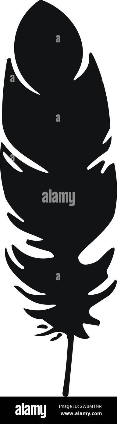 Uccello piuma. Vettore Plumelet Feathers in stile piatto. Icona penna. Silhouette nera in piuma d'oca. Illustrazione Vettoriale