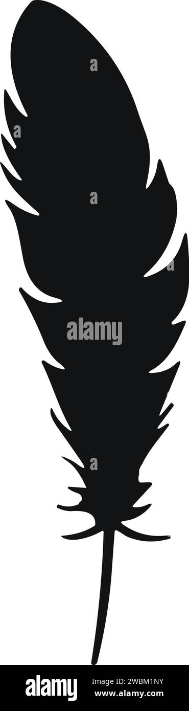 Bird Feather. Piume vettoriali in stile piatto. Icona penna. Silhouette nera in piuma d'oca. Plumelet Illustrazione Vettoriale