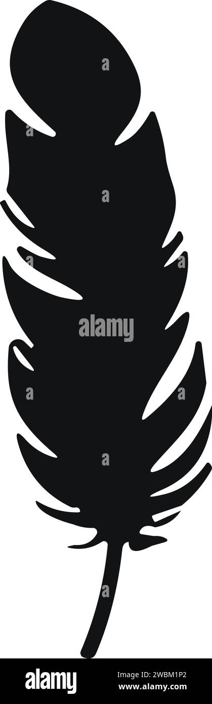 Uccello piuma. Vettore Plumelet Feathers in stile piatto. Icona penna. Silhouette nera in piuma d'oca. Illustrazione Vettoriale