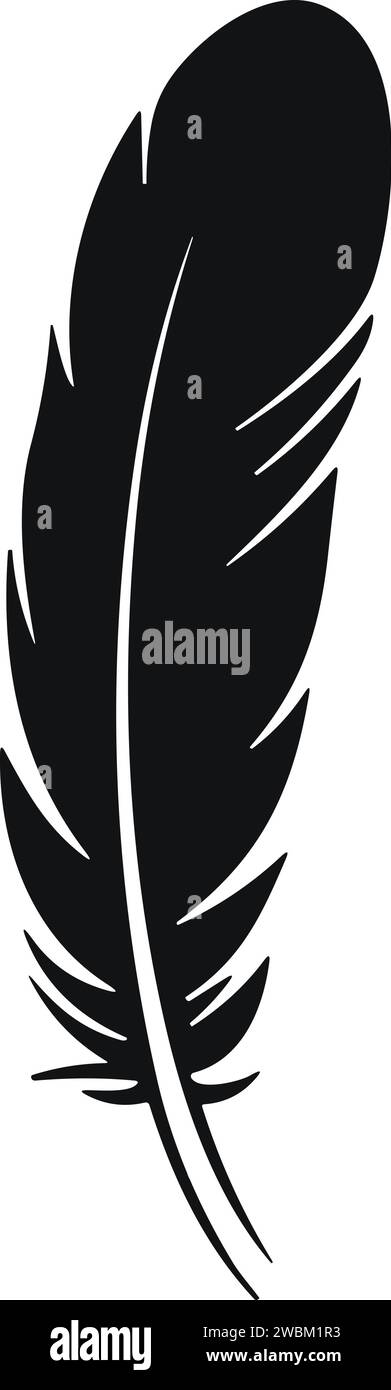 Uccello piuma. Vettore Plumelet Feathers in stile piatto. Icona penna. Silhouette nera in piuma d'oca. Illustrazione Vettoriale