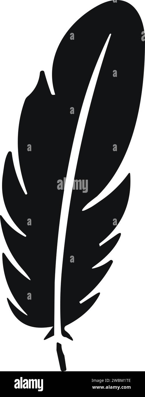 Uccello piuma. Vettore Plumelet Feathers in stile piatto. Icona penna. Silhouette nera in piuma d'oca. Illustrazione Vettoriale