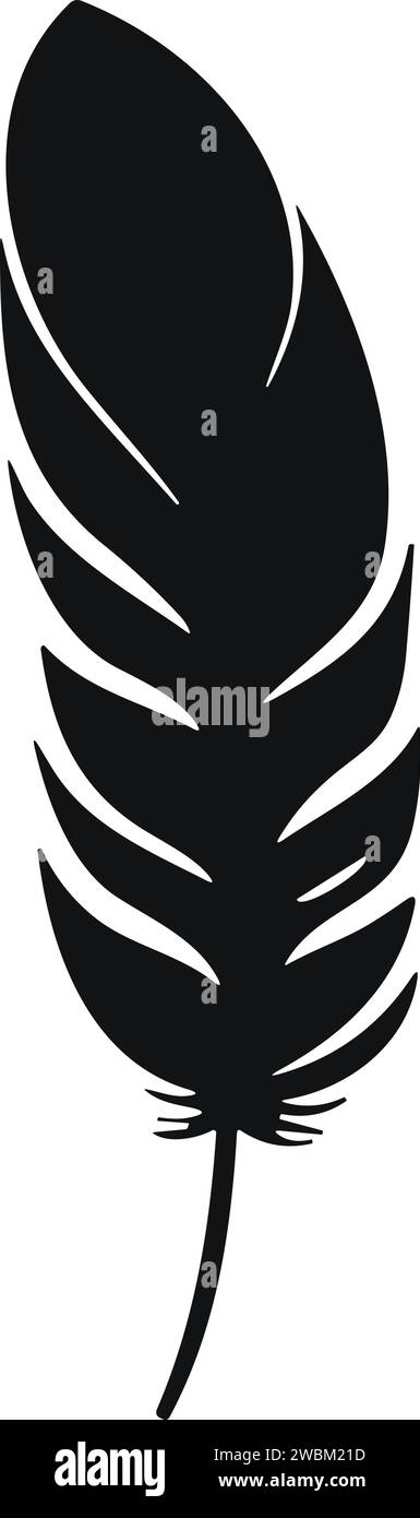 Uccello piuma. Vettore Plumelet Feathers in stile piatto. Icona penna. Silhouette nera in piuma d'oca. Illustrazione Vettoriale