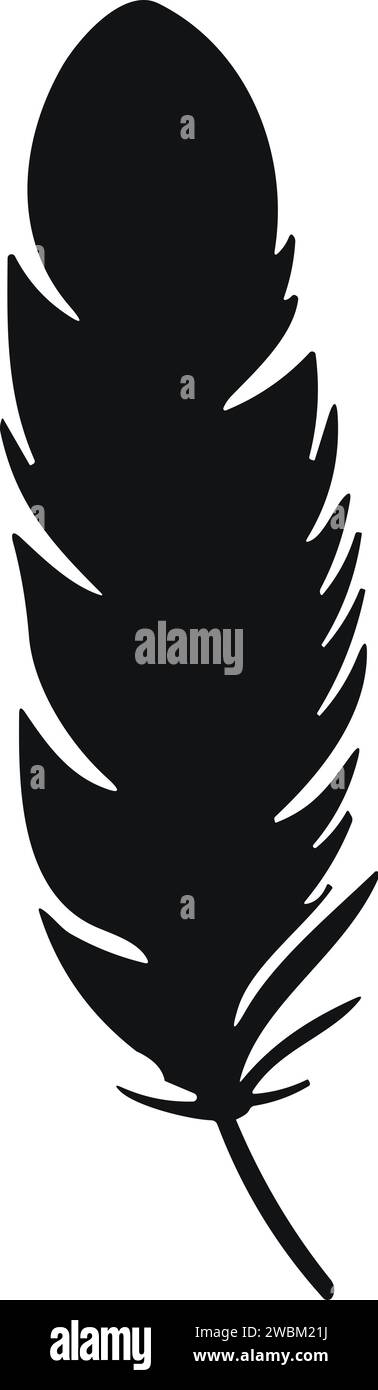 Bird Feather. Piume vettoriali in stile piatto. Icona penna. Silhouette nera in piuma d'oca. Plumelet Illustrazione Vettoriale