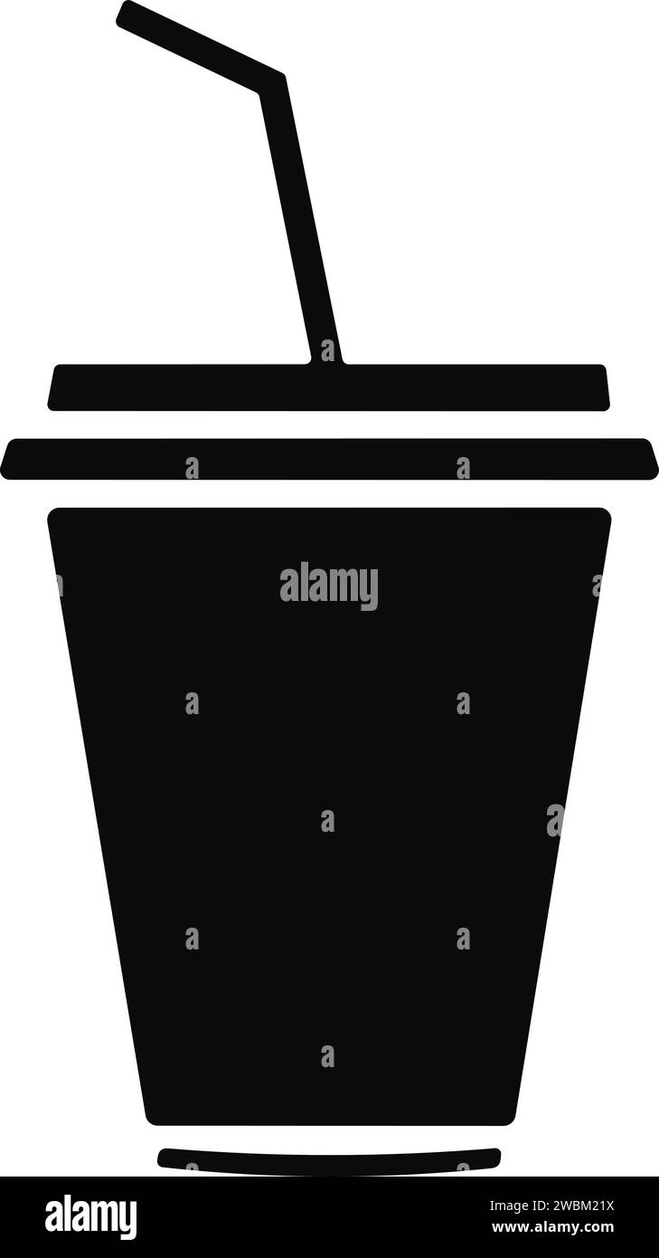 Bicchiere da bevanda fredda in stile piatto. Tazza di caffè o tè monouso in plastica con vettore icona cannuccia Illustrazione Vettoriale