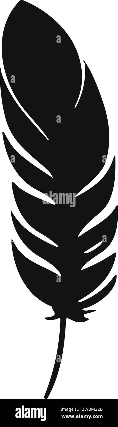 Bird Feather. Piume vettoriali in stile piatto. Icona penna. Silhouette nera in piuma d'oca. Plumelet Illustrazione Vettoriale