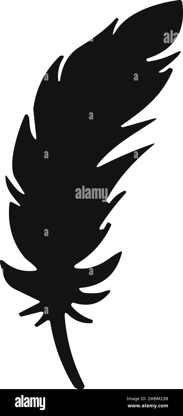 Uccello piuma. Vettore Plumelet Feathers in stile piatto. Icona penna. Silhouette nera in piuma d'oca. Illustrazione Vettoriale