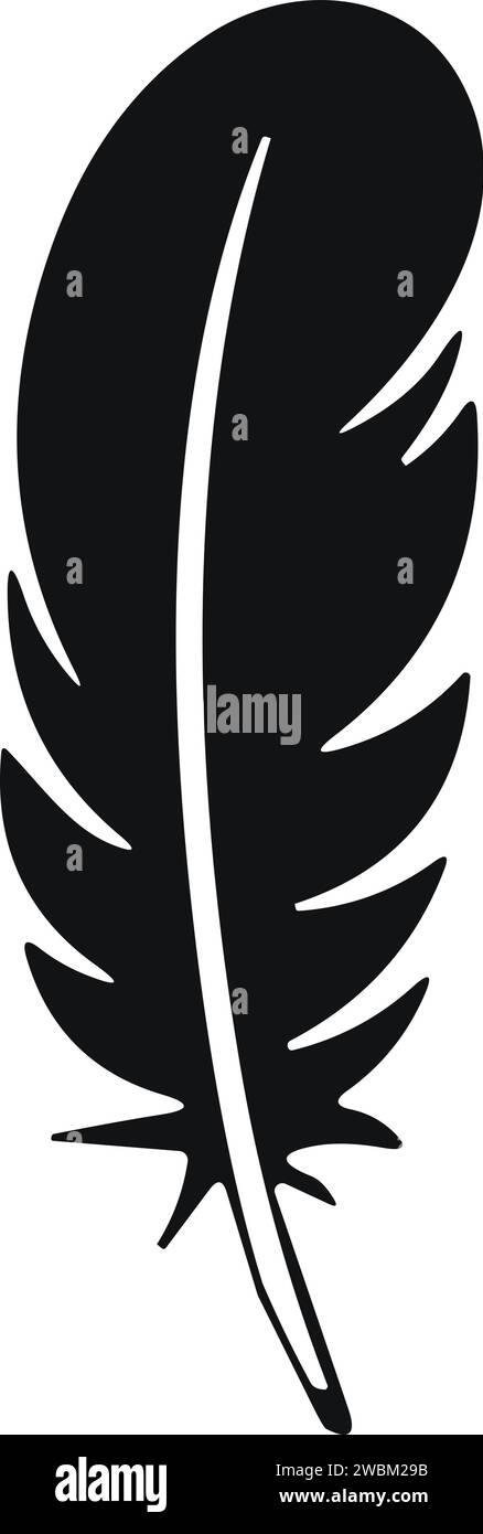 Bird Feather. Piume vettoriali in stile piatto. Icona penna. Silhouette nera in piuma d'oca. Plumelet Illustrazione Vettoriale