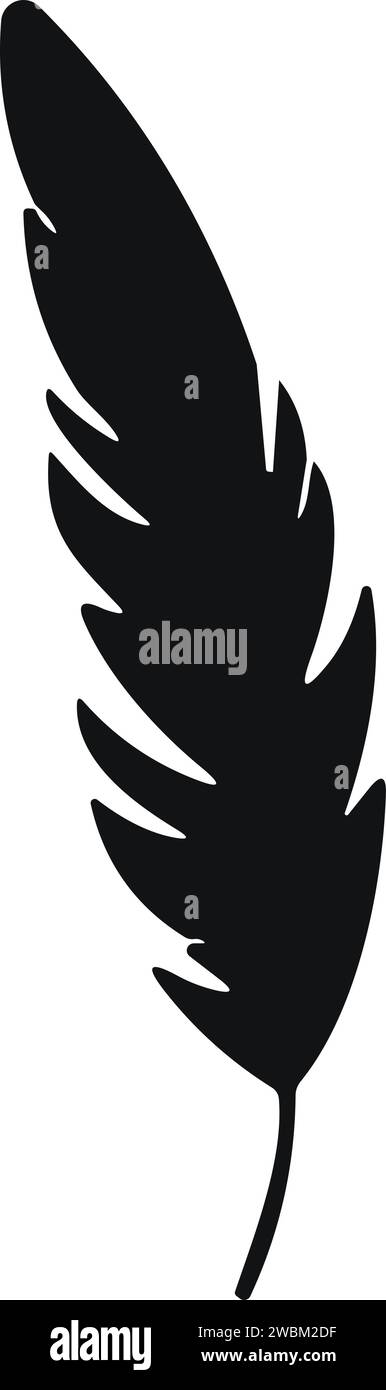 Bird Feather. Piume vettoriali in stile piatto. Icona penna. Silhouette nera in piuma d'oca. Plumelet Illustrazione Vettoriale
