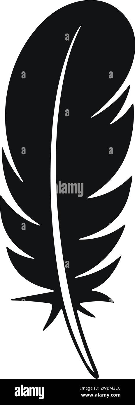 Uccello piuma. Vettore Plumelet Feathers in stile piatto. Icona penna. Silhouette nera in piuma d'oca. Illustrazione Vettoriale