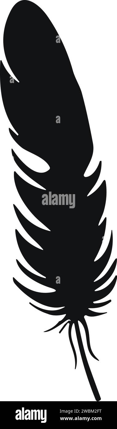 Bird Feather. Piume vettoriali in stile piatto. Icona penna. Silhouette nera in piuma d'oca. Plumelet Illustrazione Vettoriale