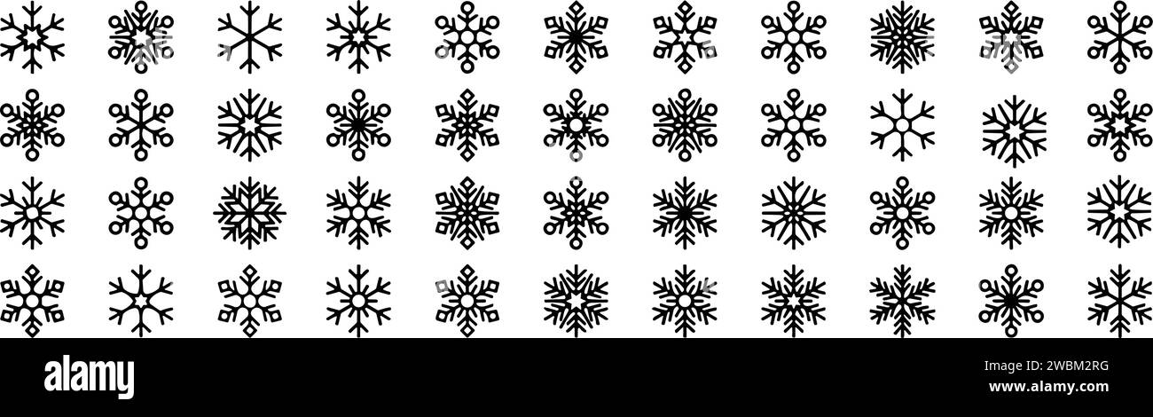 set di icone a linea sottile con fiocchi di neve, ad esempio un pacchetto di fiocchi di neve semplici, fiocchi di neve, fiocchi di neve, icone per report, presentazioni, diagramma, web design Illustrazione Vettoriale
