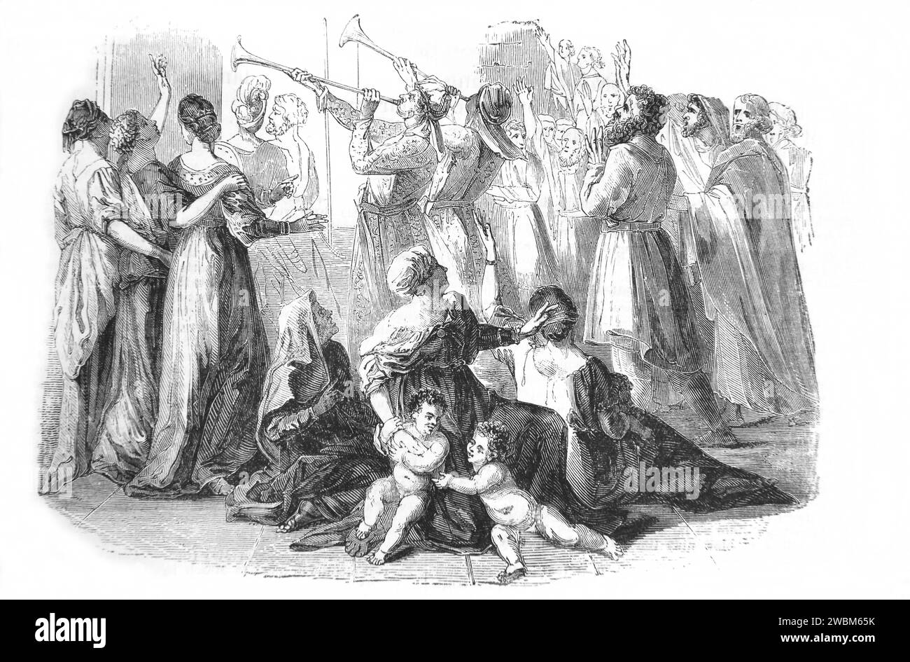 Incisione in legno della proclamazione del Giubileo da un dipinto di N. Poussin (Levitico) da Illustrated Family Bible Foto Stock