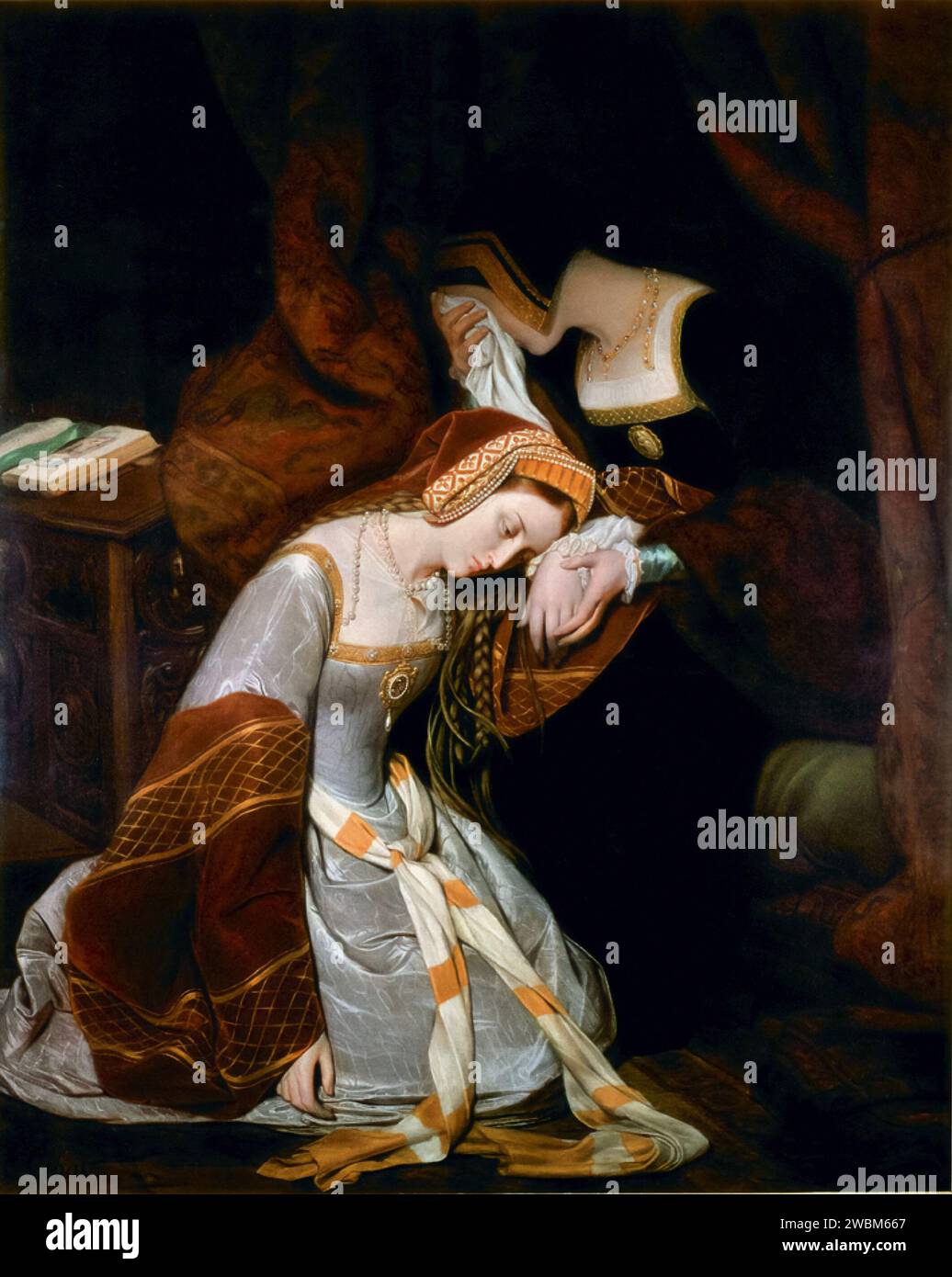 Anne Boleyn nella Torre di Édouard Cibot (1799–1877), 1835. Anna Bolena (1501 circa o 1507-1536) fu la seconda moglie di Enrico VIII d'Inghilterra Foto Stock