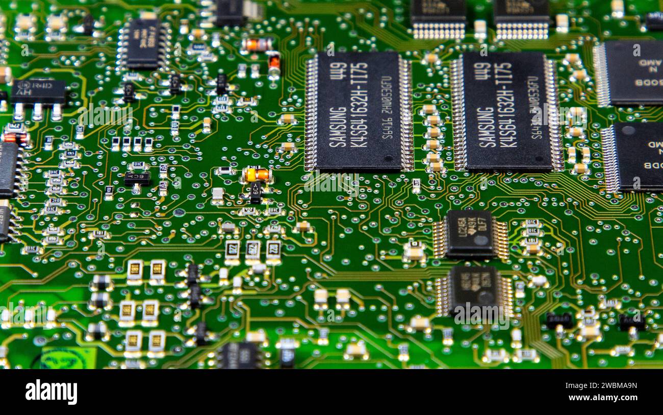 Una vista dettagliata e ravvicinata dei componenti interni di un computer Foto Stock
