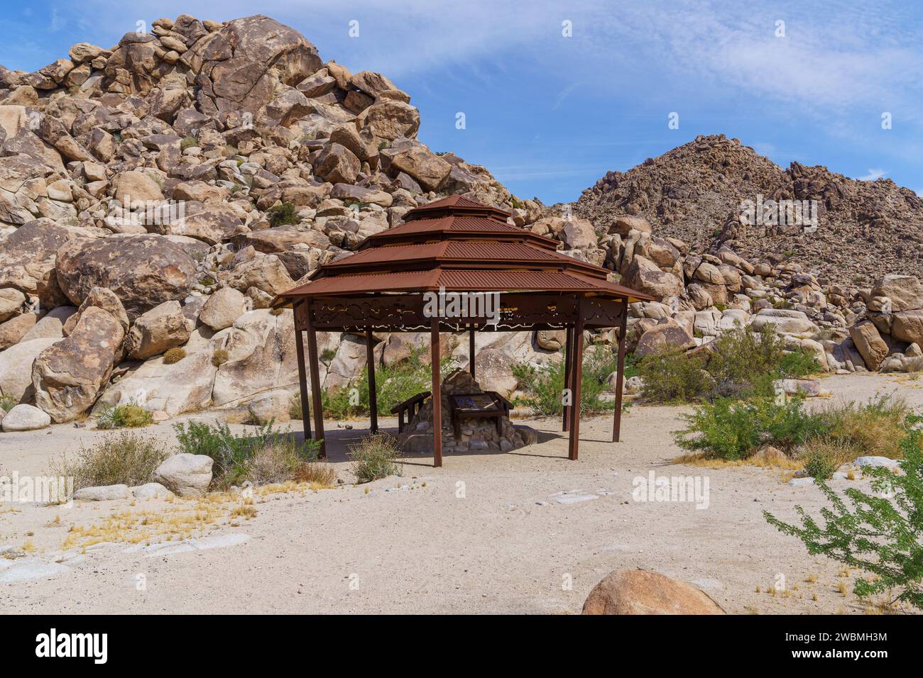 Chiosco rifugio Desert View Conservation area a Joshua Tree Foto Stock