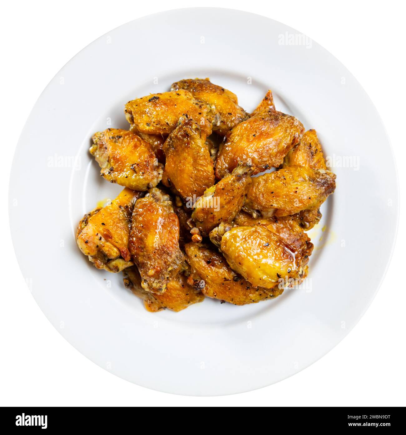 Alitas de pollo con patata, ali di pollo con patate su un piatto di ceramica nel ristorante Foto Stock