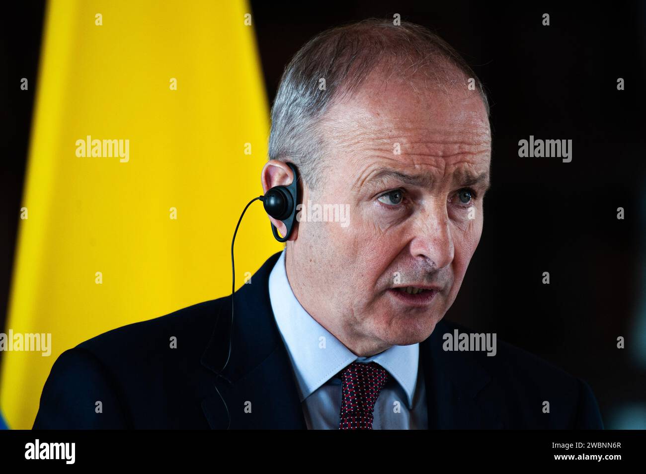 Bogotà, Colombia. 11 gennaio 2024. Il vice primo ministro e ministro degli affari esteri e della difesa irlandese, Micheal Martin, durante una conferenza stampa al San Carlos Palace di Bogotà l'11 gennaio 2023. Il vice primo ministro ha visitato la Colombia dopo aver segnato 25 anni di relazioni diplomatiche tra Colombia e Irlanda, il vice primo ministro ha espresso sostegno al processo di pace del presidente Gustavo Petro e ha parlato della guerra israele-hamas e dell'escalation della violenza in Ecuador. Foto di: Sebastian Barros/Long Visual Press Credit: Long Visual Press/Alamy Live News Foto Stock